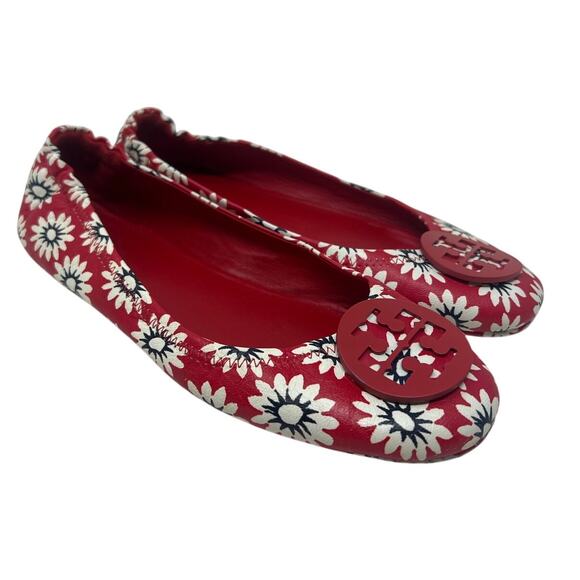 Tory Burch Shoes - Tory Burch Minnie Leather Red Floral Ballet Flats 9.5